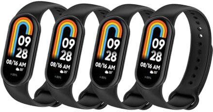 Msksjer 4 Stück Armband kompatibel mit Xiaomi Mi Band 10/9/Xiaomi Mi Band 8 für Damen Herren, Weiches Silikon Sport Armbänder für Mi Band 10/9/8