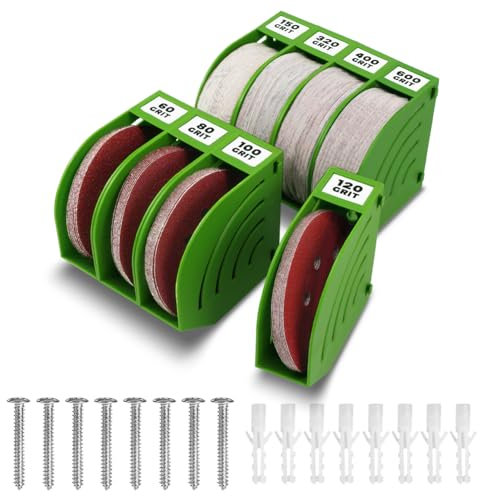 gostle 150 mm Sanding Disc Storage Box, Sandpaper Organizer with 8 Bins – Space-Saving Storage Rack, Offset Snap-On Connection, Grit Classification, Efficient Organization, Green
