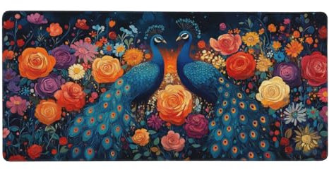 Tapis de Souris Gaming Art Tapis de Souris XXL 1000x400x3mm Paon Tapis de Bureau sous Main avec Base en Caoutchouc, Mouse Pad à Bords Cousus antidérapante pour Gamer Personnel de Bureau-z1063