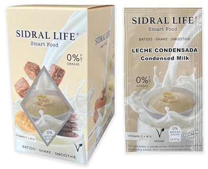 SIDRAL LIFE - Dulce/Bebidas Instantáneas en Polvo para leche - Saborizantes Sin Azucar y con Vitamina C y B12-15 Sobres (Leche Condensada)