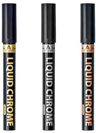 XXHUO Metallic Chrome Markers, Liquid Mirror Paint Pen Waterproof Permanent Marker Pens For DIY Resin Crafts, Painting Model Repairing, Metal Plastic Glass Touch Up Art Supplies 3 Colour 2mm
