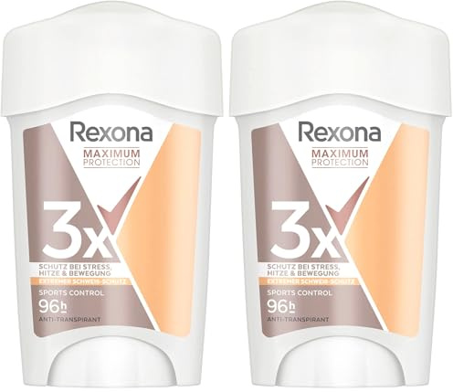 Rexona Women Maximum Protection Anti Transpirant Deo Creme Sports Control Deodorant mit 96 Stunden Schutz gegen starkes Schwitzen und Geruch mit 3x Schutz bei Stress, Hitze & Bewegung 45 ml