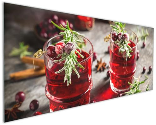 Wallario Küchenrückwand aus Glas 125 x 50 cm, Motiv: Winterlicher Cranberry-Punsch mit Rosmarin | Spritzschutz abwischbar & pflegeleicht