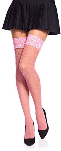 Romartex Medias pequeñas de rejilla con encaje, L, rosa