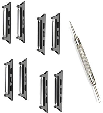 Watch Strap Connector, Replacement Metal Spring Bar Stainless Steel Adapter with Tool Compatible for Apple Watch Band 42mm 44mm 45mm 46mm 49mm(Black-4 Pair)