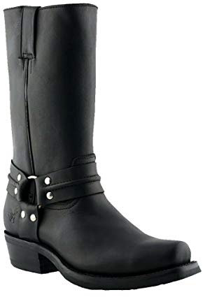 Grinders Renegade Hi Stivali Unisex di Pelle Nera Stile Motociclista Cowboy 11