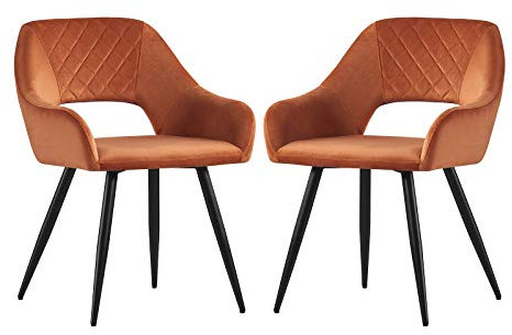 JYMTOM 2er-Set Samt-Esszimmerstuhl mit, gepolsterte Sitzfläche mit offener Rückenlehne, modernes Design, Esszimmersesel mit Metallbeinen, für Esszimmer, Wohnzimmer und Küche (2, orange)