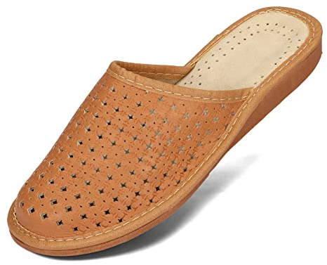 BAWAL Damtofflor av läder beige svart brun röda tofflor bekväma och ventilerande skor storlekar 36–41 EU, Brun 1, 37 EU