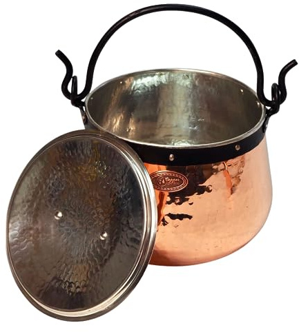 CopperGarden Kupferkessel 5 L mit Henkel & Deckel - Hexenkessel I Robuster Kessel aus verzinntem Kupfer: Ideale Wärmeleitung I Lebensmittelechter Feuerkessel für Gulasch / Glühwein uvm.