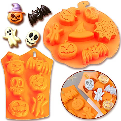 2 Piezas Molde de Silicona para Hornear Muffins, DIY de 6/7 cavidades para jabón, Festival de Fantasmas de Halloween, Chocolate