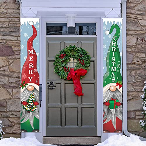 Outdoor Christmas Gnomes Porch Sign Welcome Door Hanging Banner Xmas Holiday Decor for Home Christmas Party Office Outside Garden Front Door Garage Decorations