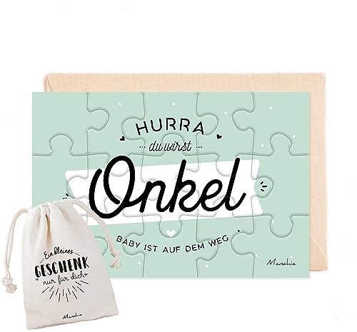 Manahia Puzzle Onkel - Schwangerschaftsankündigung - Hurra du wirst Onkel, Baby ist auf dem Weg - 15 Teile mit Baumwollbeutel - Zukünftiger Onkel - Onkel Verkündung, Schwangerschaft verkünden