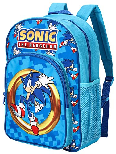 William Lamb Sonic the Hedgehog Kinder-Rucksack, Schul-Reisetasche mit seitlicher Netztasche und Fronttasche mit Reißverschluss, mehrfarbig, 36,7 cm (Höhe), 26 cm (Breite), 13 cm (Tiefe) (02941),
