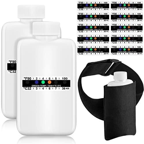 Remagr 14 Pcs Urine Show Complete Kit 2 Portable Empty Bottles 10 Adhesive Temperature Show Strip Hidden Leg Strap Urine Oxford Pouch Urine Test Bottles (Simple Style)