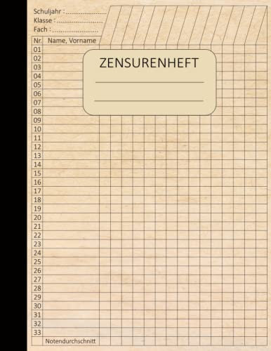 Zensurenheft: zensurenbuch und Schulnotizbuch für Notizen und Listen, Stundenplan, Jahresübersicht, bis zu 20 Klassen - Din A4 Format