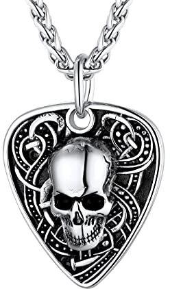 U7 Pendentif Plectre/Guitare, Collier Musical en Acier Inoxydable/Plaqué Or, Bijou Hip Hop Style