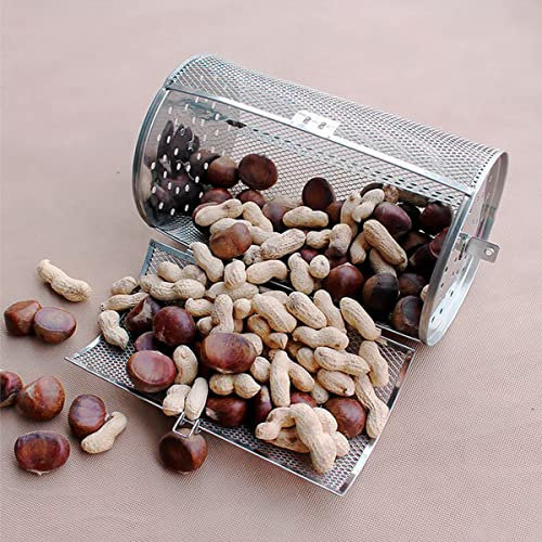 Rotisserie Basket Stainless Steel Grill Roaster Drum Oven Round Rack Basket Heat Resistant 360° Rotating Air Fryer Grilling Basket Air Fryer Accessory 12X18cm for Coffee Bean Nuts BBQ Walnuts