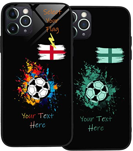 Personalised Case for iPhone 11 Pro Max, Slim Anti Scratch Glass panel with shockproof TPU Rims | Glow in the Dark Case | Custom Phone Case-Football-1