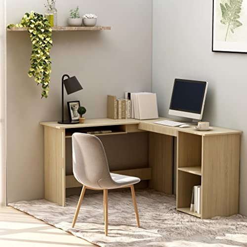WIFESE Eckschreibtisch L-Form Sonoma-Eiche 120x140x75 cm Holzwerkstoff Computertisch Bürotisch PC Tisch Homeoffice Schreibtisch Modern mit 1 verschiebbaren Tastaturbereich und 2 offenen Regalen