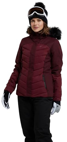 Mountain Warehouse Pyrenees Womens Padded Ski Jacket - Waterproof Ladies Winter Coat, Breathable, Adjustable Fit, Detachable Hood Snowskirt, Air Vents -for Snowboarding Berry Women's Size 8