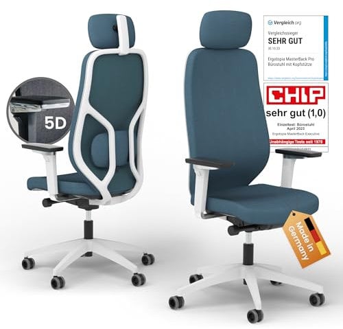 Ergotopia MasterBack Pro ergonomischer Bürostuhl [TESTSIEGER] – Schreibtischstuhl ergonomisch mit 3D-Neigungsmechanik & 5D-Armlehnen – Perfekt als Drehstuhl für Büro & Home Office