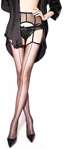 GOCBOBO Calze per Reggicalze Donna Autoreggenti Sexy Collant a Rete Trasparente Con Schema Lineare Cavallo Aperto - Nero