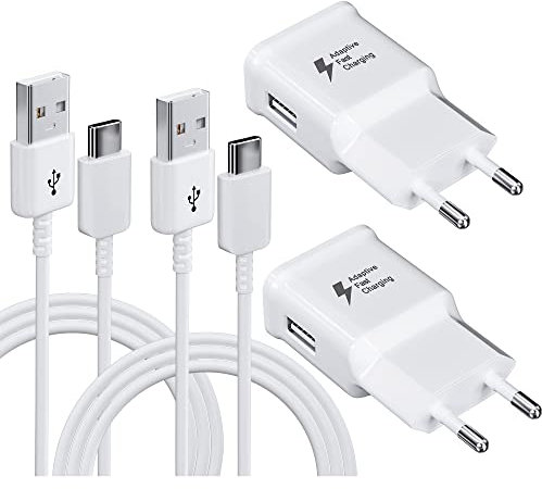 2-Pack Adaptives Schnell Ladegerät mit USB Typ C Ladekabel für Samsung Galaxy S8 S9 S10 Plus S8+ S9+ S10e S20 S21 FE A52 A51 A40 A42 5G A34 A15 A14 Handy Schnellladekabel Schnellladegerät Netzteil