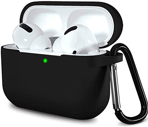 BELIYO Silikon Schutzhülle für Airpods PRO(2019) - wasserdichte, stoßfeste Hülle mit Karabinerzubehör und Unterstützung für kabelloses Laden (Schwarz)