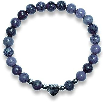 Majas Perlen Dumortierit Armband Perlen echt 6mm Herz Edelstahl Silber Gold Roségold oder ionisiert - Handmade Perlenarmband Mut Geduld Zuversicht - Spiritueller Schmuck Damen Mädchen