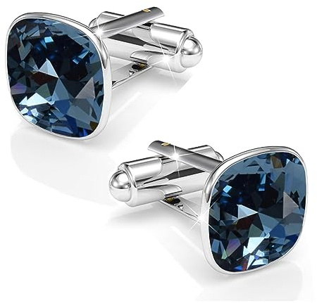 Manschettennadeln Echt Silber 925 Manschettenknöpfe Für Männer und Damen mit Marken Kristalle - Hochzeitsgeschenke Bräutigam Hochzeit Abschluss Vatertag Geschenke (Denim Blue)