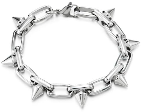 COOLSTEELANDBEYOND Edelstahl Spike Gliederkette Armband für Herren Damen, Einzigartiger Stil