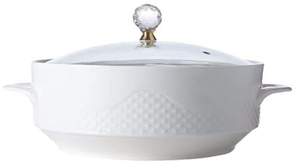 UGCER Sopera de cerámica con Tapa y cucharón, Cuenco Creativo con Doble asa, vajilla Elegante para sopas y guisos,2100ML