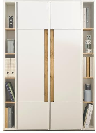 Büroschrank Aktenschrank Set in weiß und Eiche Wotan Hochschrank und Regal für Homeoffice Stauraumschrank Ordnerschrank 140 x 200 cm Center (Set 4)