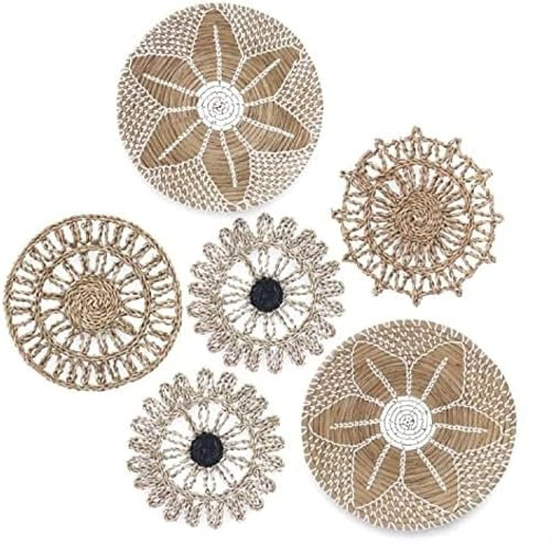 Wall Basket Decor Hanging Wicker Wall Decor With Rattan Mirror And Woven Baskets | Perfect For A Boho, Rattan Wall Decor | Handmade With A Hook On The Back For Easy Hanging,HaoAMZ
