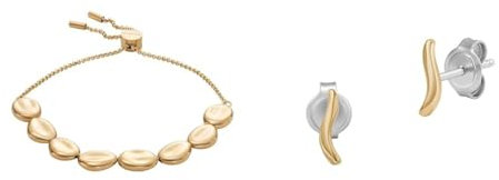 Skagen Damenarmband Kariana und Ohrringe Essential Waves, goldfarbener Edelstahl, Set