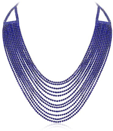 EVER FAITH Mehrschichtige klobige Halskette, Glitter Blau Silber-Ton Strass Wasserfall Mehrstrang Multi-Strand Ketten Statement Lätzchen Halskette lange Kette Modeschmuck