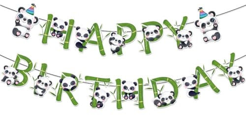 BOBOZHONG Panda Party Deko,Panda Dekorationen Alles Gute Zum Geburtstag Banner,Panda-Dekorationsset für Geburtstagsparty,Panda Kinder Geburtstag Dekoration,Panda Themen Babyparty (01)