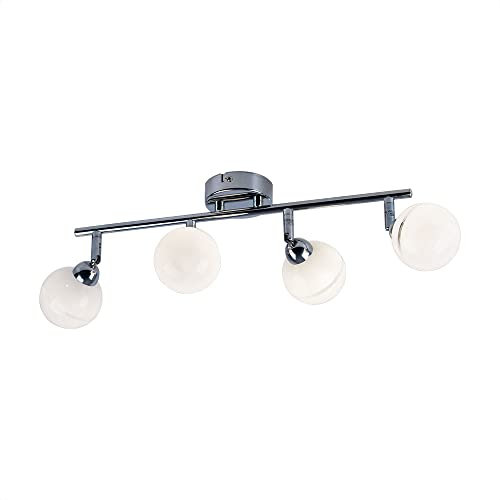 etc-shop Deckenleuchte 4 Flammig Spotleiste Kugeln weiß Deckenlampe Strahler schwenkbar, Stahl Chrom, weiß, L 45 cm