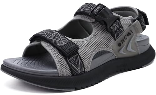 ONCAI Walking Sandals Men,Arch Support Hiking Trail Man Fisherman Sandals,Breathable Mesh Water Beach and Orthopedic Father Sports Recovery Slides with Adjustable Strap Grey Size 9