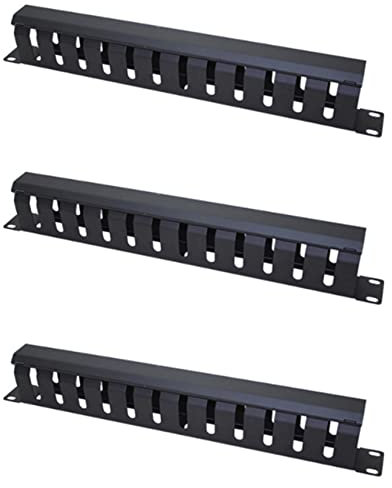 Fegtrty 3X 1U Cable Management Horizontal Mount 19 Inch Server Rack, 12 Slot Metal Finger Duct Wire Organizer with Cover