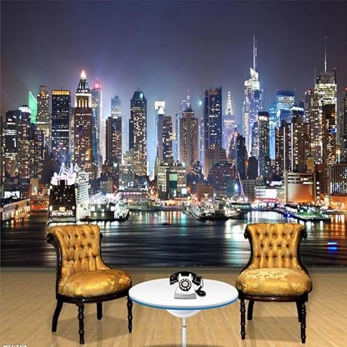 XINRUYI 3D-Tapete Wandmalerei Tapete New York City Nachtszene Wohnzimmer Schlafzimmer TV-Hintergrund Wandaufkleber