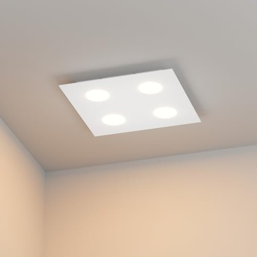 Klighten Deckenlampe 4 Flammig, GX53 Fassung, Deckenleuchte Eckig Eisen Modern, Deckenspots 4 Flammig für Küche, Flur, Schlafzimmer, Wohnzimmer, 40 x 40 cm, Weiß, Ohne Leuchtmittel