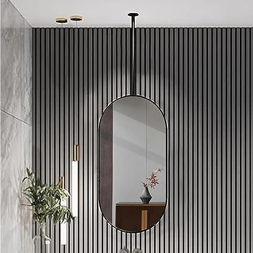 SZITW Deckenspiegel, ovaler Spiegel, kreative dekorative Spiegel mit schwarzem Metallrahmen und Ausleger für Schlafzimmer/Wohnzimmer/Veranda, klar und praktisch (Größe: 50 x 70 cm)