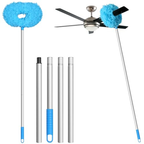 Eunice Ceiling Fan Duster with Extension Pole, Adjustable and Removable Fan Cleaner Blade for High Ceiling, Fan Cleaner for Window Door Furniture (Blue)