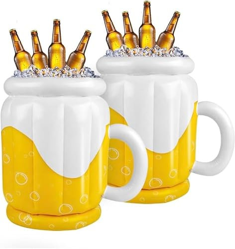 Bdecoll Paquete de 2 enfriadores inflables grandes, jarra de cerveza inflable enfriador, bebida floatie y Oktoberfest accesorios para fiestas, decoraciones de fiesta de verano