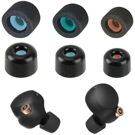 Sony WF-1000XM 3/4/5 Ear Tips - 3 Pairs Foam & Rubber Earbuds, Noise-Reducing, Non-Slip, Soft Memory Foam - Black, S/M/L