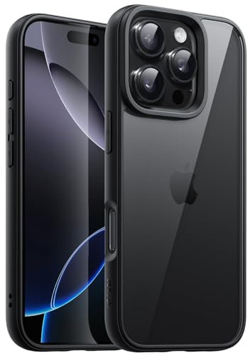 JETech Case for iPhone 16 Pro Max 6.9-Inch, Shockproof Phone Bumper Cover, Solid Color Matte TPU Frame, Anti-Scratch Clear Back (Black)