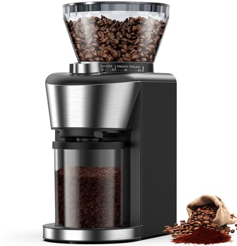 COWSAR Conical Burr Coffee Grinder, Burr Grinder with 35-Position for 2-12 Cup, Anti-Static, Double Portafilter Holders, One-Touch Switch, Easy to Clean, Ideal for Espresso/Drip/French Press