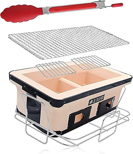 SmPinnaA Japanischer Tisch-Holzkohlegrill Mit Drahtgitter Und Clip, Yakiniku-BBQ-Grill Im Hibachi-Stil, Tragbarer Holzkohlegrill Aus Lehm
