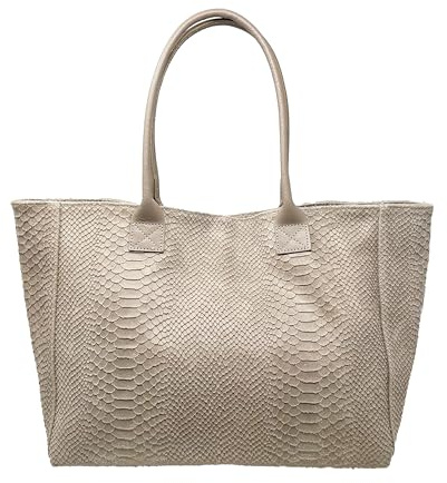 Borsa a Spalla Shopper Grande da Donna in Pelle (Pitonato Fango)